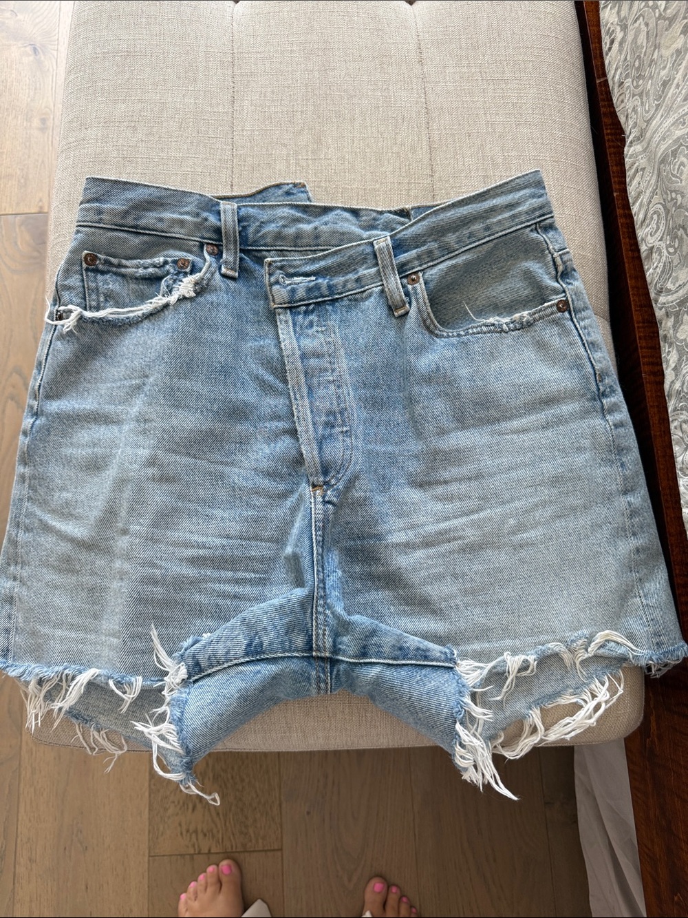 Agolde Light Wash Button-Fly Denim Shorts
